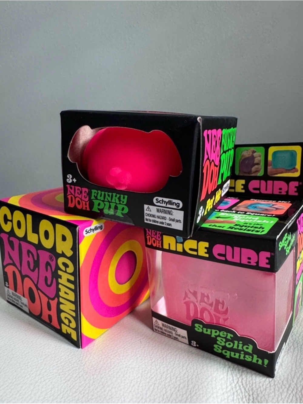 3 NeeDoh Set Nice Cube Funky Pup Color Change Pink Squishy TikTok Toy NEW